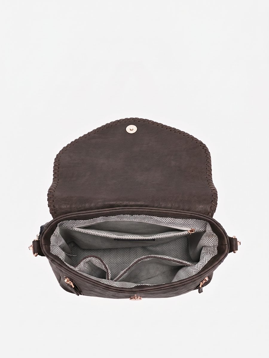 Lorelei Double Zip Crossbody – Whipstitch Trim Espresso