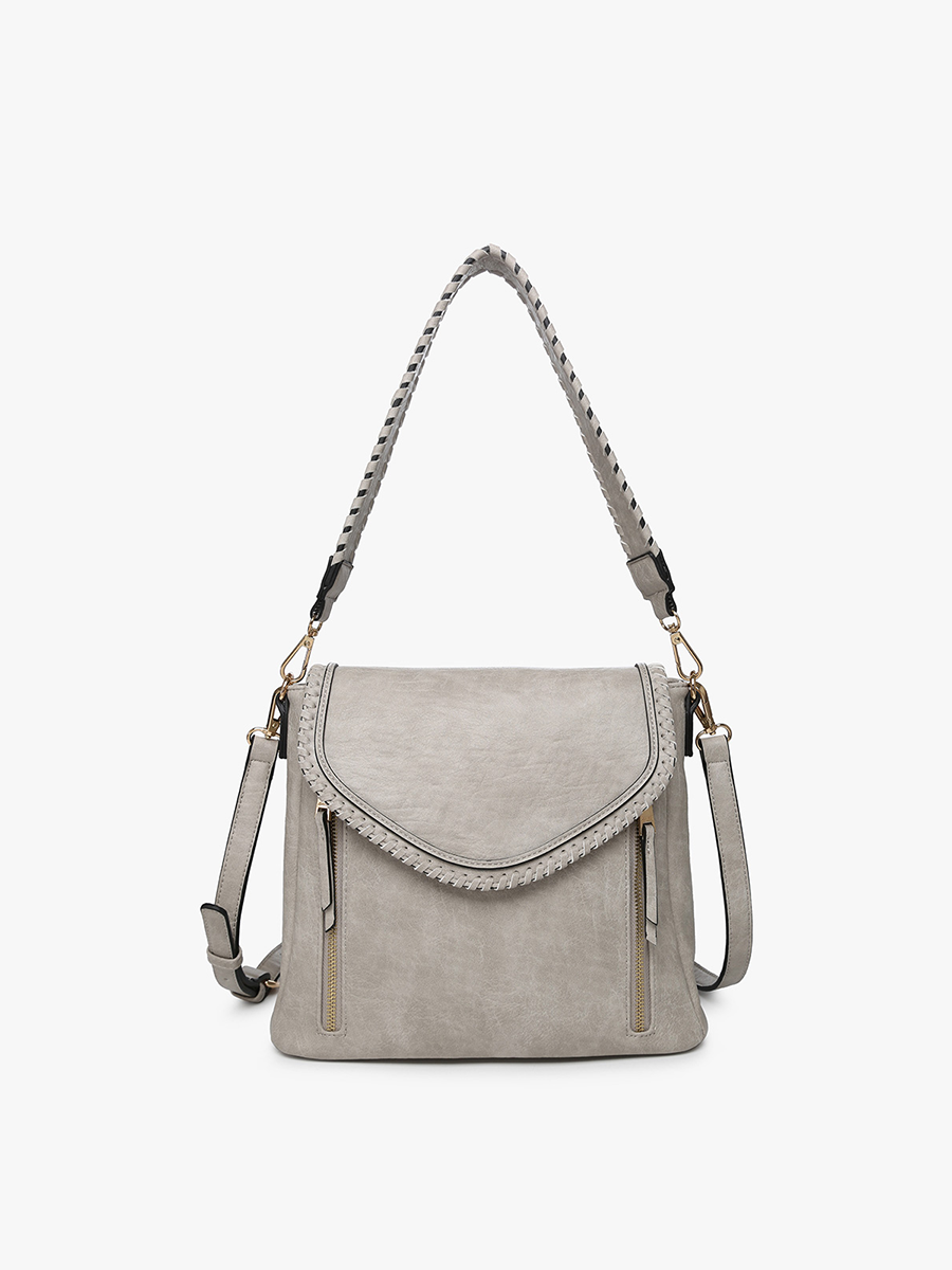 Lorelei Double Zip Crossbody – Whipstitch Trim Grey