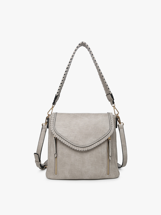 Lorelei Double Zip Crossbody – Whipstitch Trim Grey