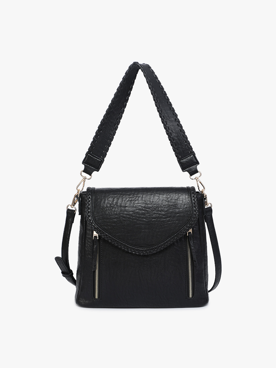 Lorelei Double Zip Crossbody – Whipstitch Trim Black
