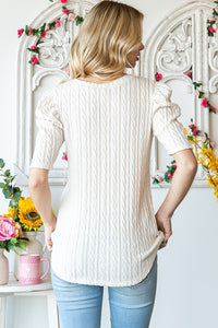 Avery Cable Knit Puff Sleeve CREAM