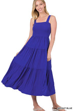 Load image into Gallery viewer, Smocked Tiered Midi Dress ROYAL
