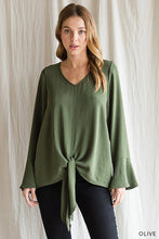 Load image into Gallery viewer, V Neck Bell Sleeve Top OLIVE
