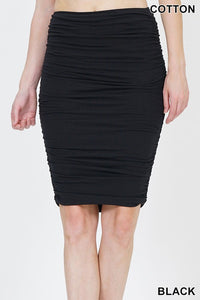 Premium Shirred Pencil Skirt BLACK
