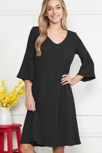 Load image into Gallery viewer, PS Solid 3/4 Sleeve V Neck Dress BLACK
