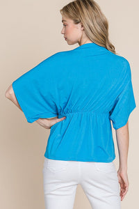 Solid Front Wrap Tunic  BLUE