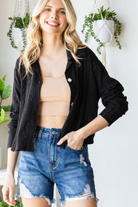 Textured Lace Cropped Cardi BLACK