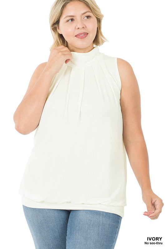PS High Neck Pleated Top W/ Waistband IVORY