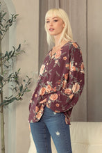 Load image into Gallery viewer, Kaila Floral V Neck Pullover BURGUNDY
