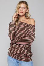 Load image into Gallery viewer, Striped Dolman Sleeve Top OLIVE/MAUVE
