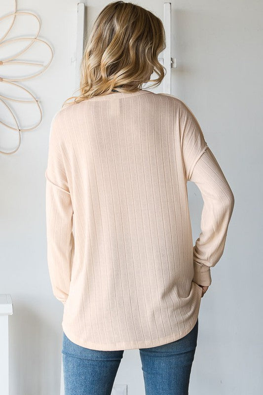Ribbed 3 Button Front Top CREAM