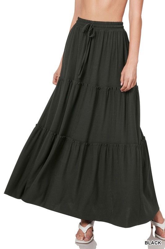 Tiered Ruffle Maxi Skirt BLACK