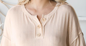 Ribbed 3 Button Front Top CREAM