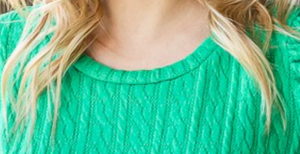 Avery Cable Knit Puff Sleeve K GREEN