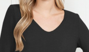 PS Solid 3/4 Sleeve V Neck Dress BLACK